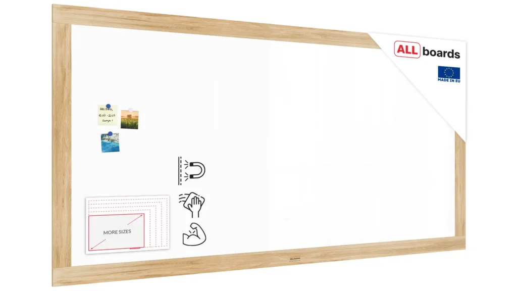 PREMIUM Magnetic Dry-Wipe Whiteboard 240x120 cm with Solid Oak-Effect Frame