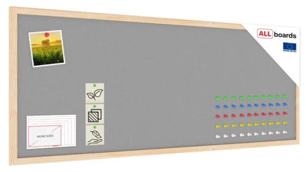 Fabric (Felt) Notice Board – 100x40 cm | Grey | Wooden Frame