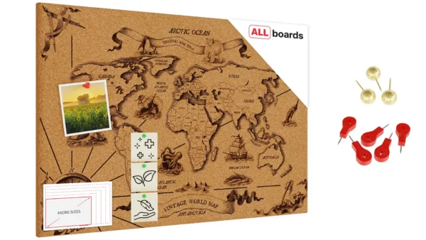 World Map 2 Frameless Cork Board, 60x40 cm