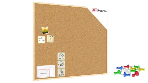 Cork Noticeboard 120x100 cm in Natural Wooden Frame + FREE Accessories