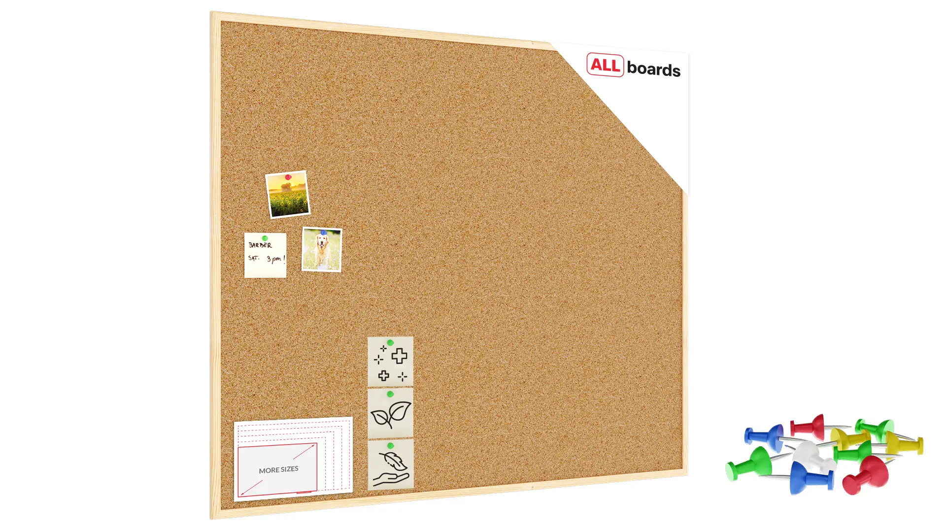 Cork Noticeboard 120x100 cm in Natural Wooden Frame + FREE Accessories