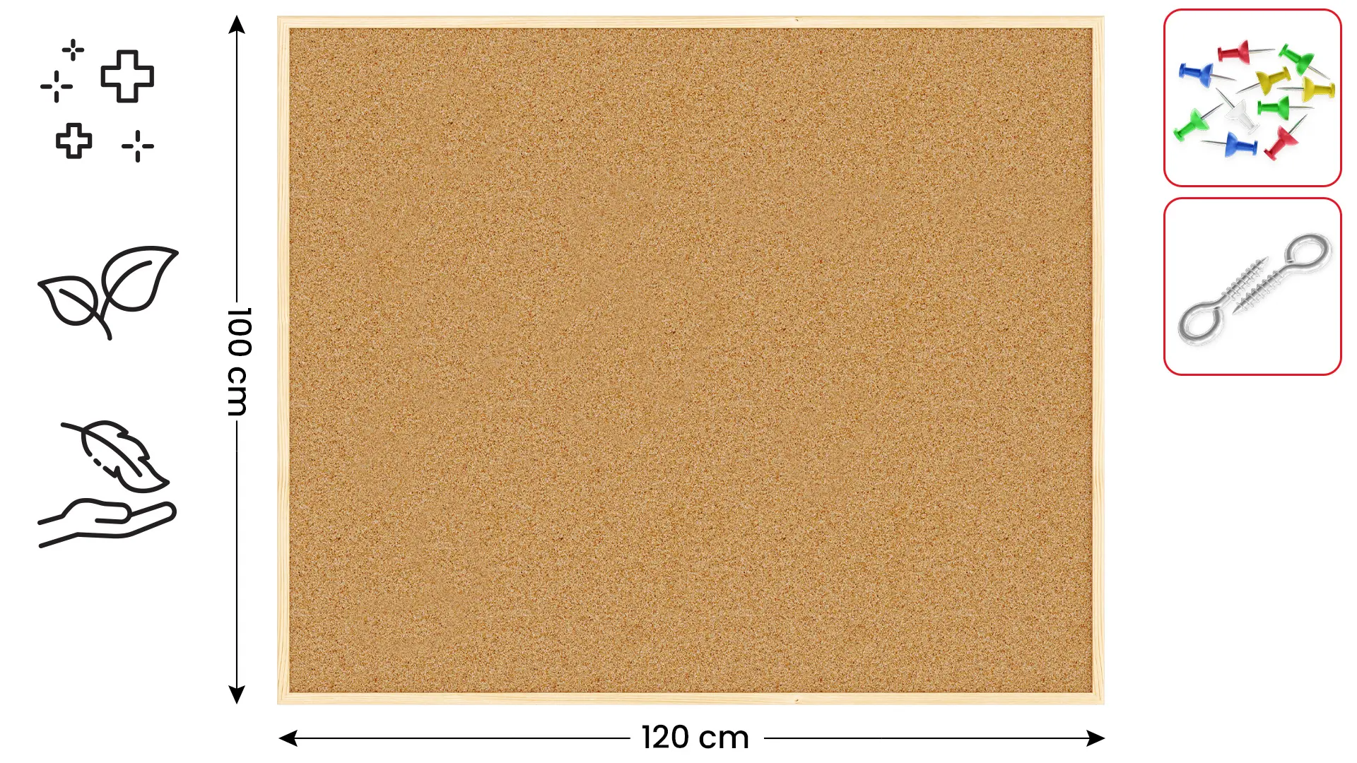 Cork Noticeboard 120x100 cm in Natural Wooden Frame + FREE Accessories - Image 2