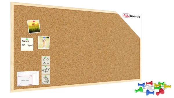Cork Noticeboard 120x60 cm in Natural Wooden Frame + FREE Accessories