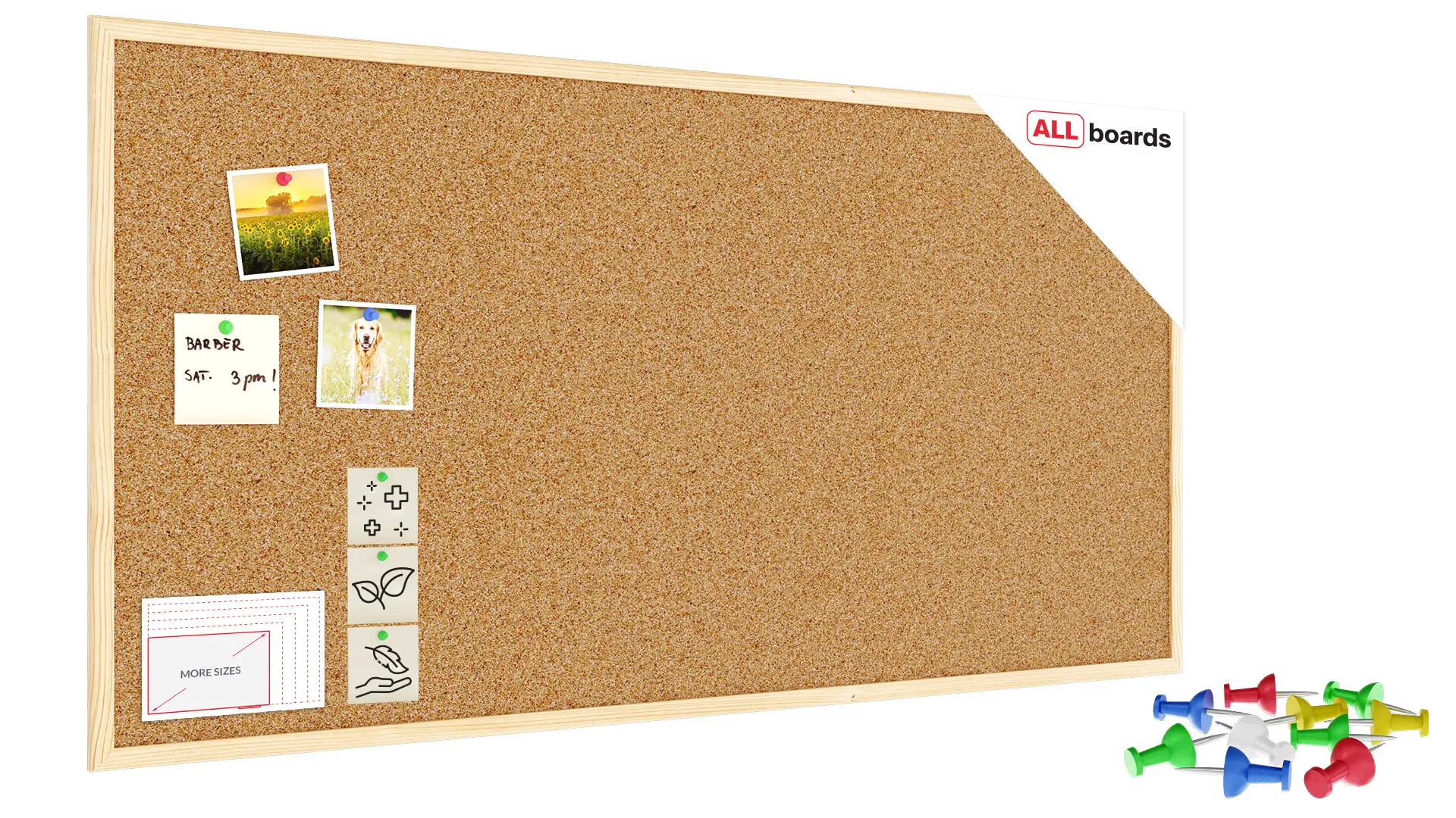 Cork Noticeboard 120x60 cm in Natural Wooden Frame + FREE Accessories