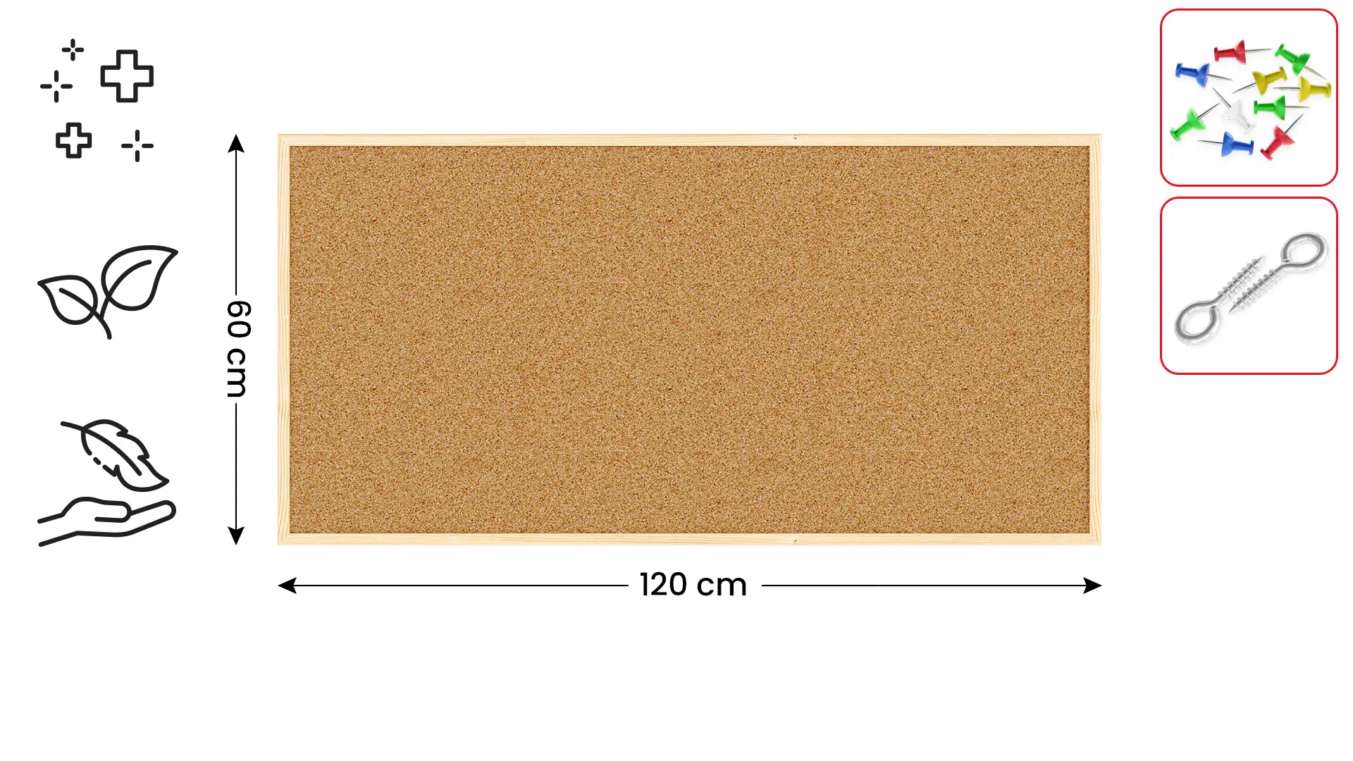 Cork Noticeboard 120x60 cm in Natural Wooden Frame + FREE Accessories - Image 2