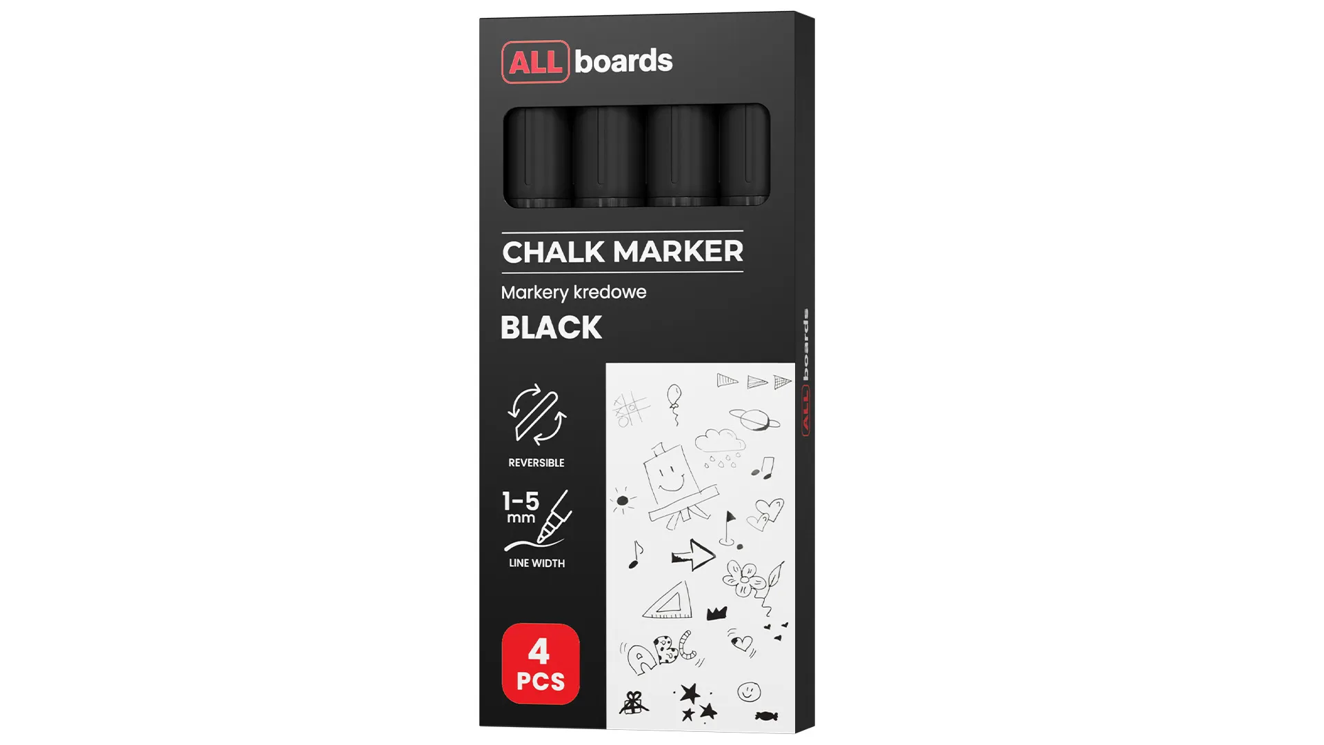 ALLboards Chalk Marker Set - 4 pcs, Black - Image 10