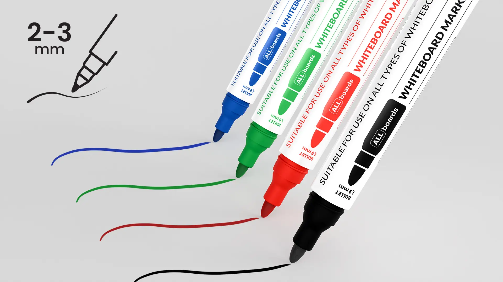 ALLboards Whiteboard Marker Set - 4 Colours: Black, Green, Blue, Red - Image 3