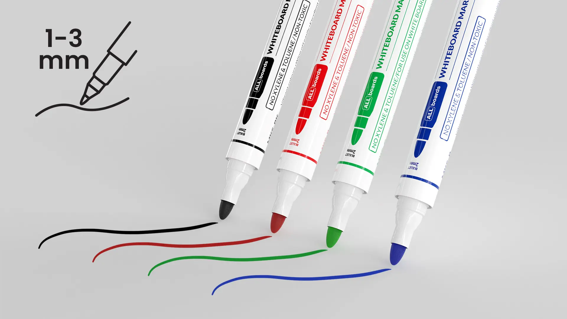 ALLboards Whiteboard Marker Set - 4 Colours: Black, Green, Blue, Red