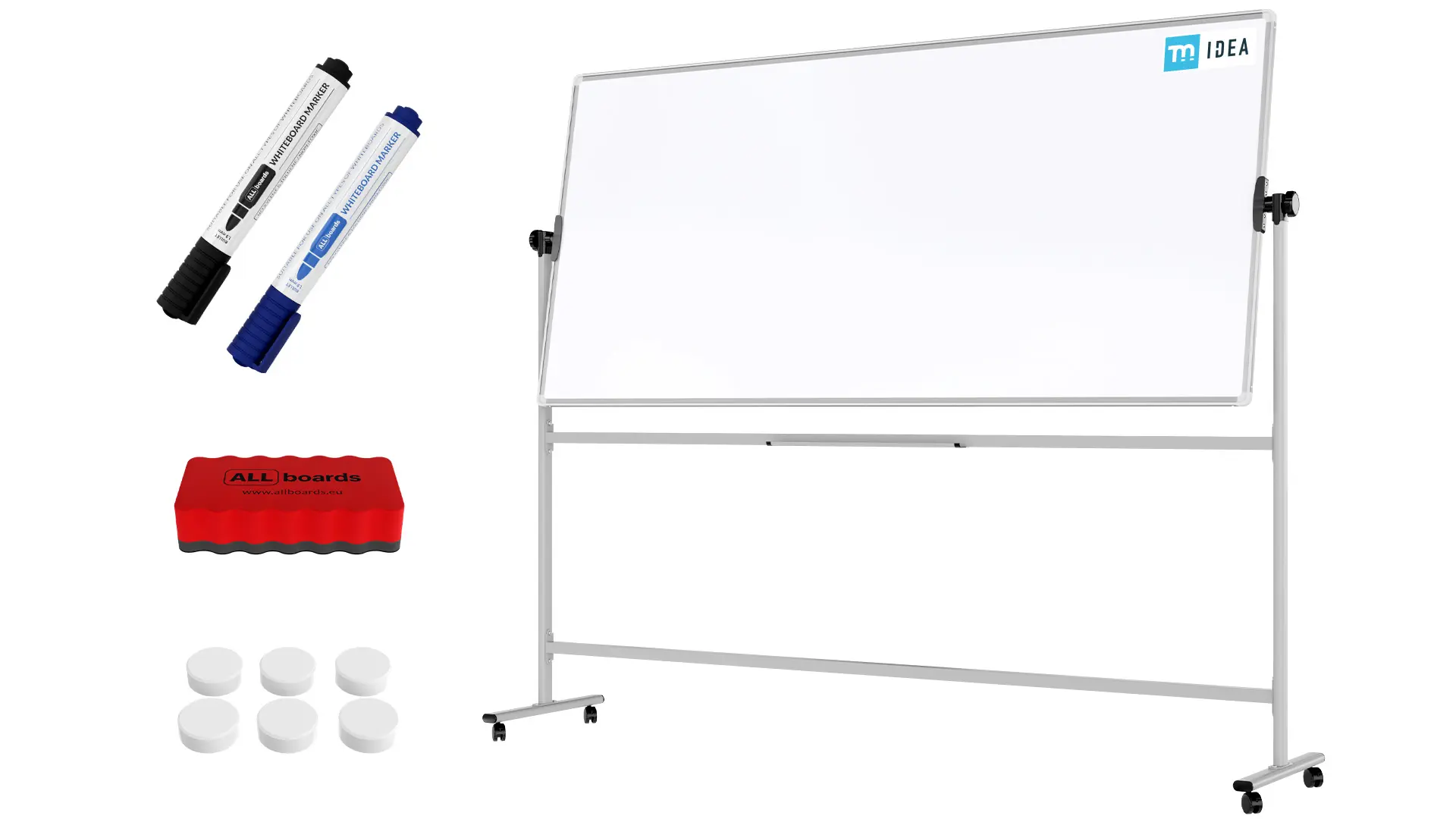 TM Idea Mobile Whiteboard – Double-Sided, Rotating, Magnetic, Dry-Wipe – 220x100 cm - FLEX Series