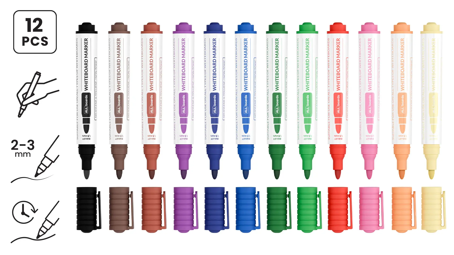 ALLboards Dry-wipe Whiteboard Marker Set - 12 Colours (12 pcs) - Image 3