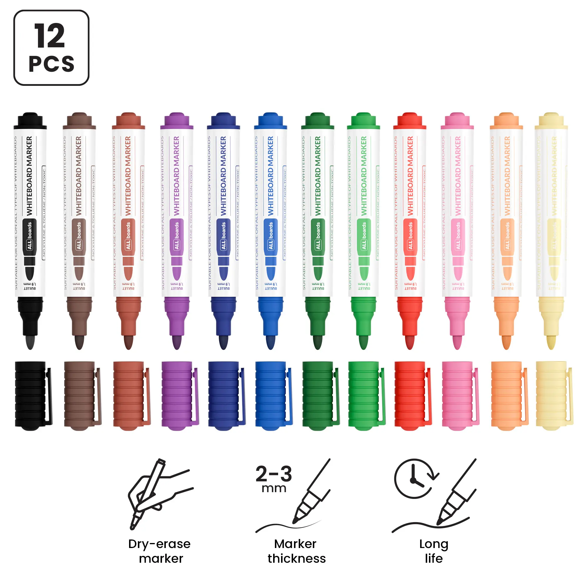 ALLboards Dry-wipe Whiteboard Marker Set - 12 Colours (12 pcs) - Image 4