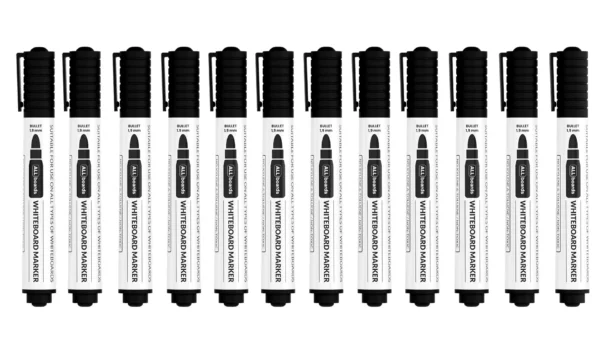 ALLboards Dry-wipe Whiteboard Marker Set - Black (12 pcs)