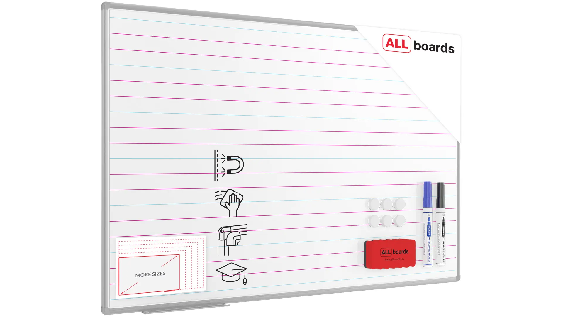 Magnetic Dry-Wipe Whiteboard for Learning to Write – 150 × 100 cm - Includes Accessory Set