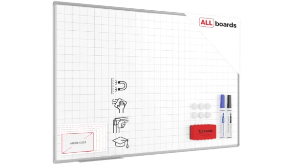 Magnetic Dry-Wipe Whiteboard with Grid – 150 × 100 cm - Includes Accessory Set