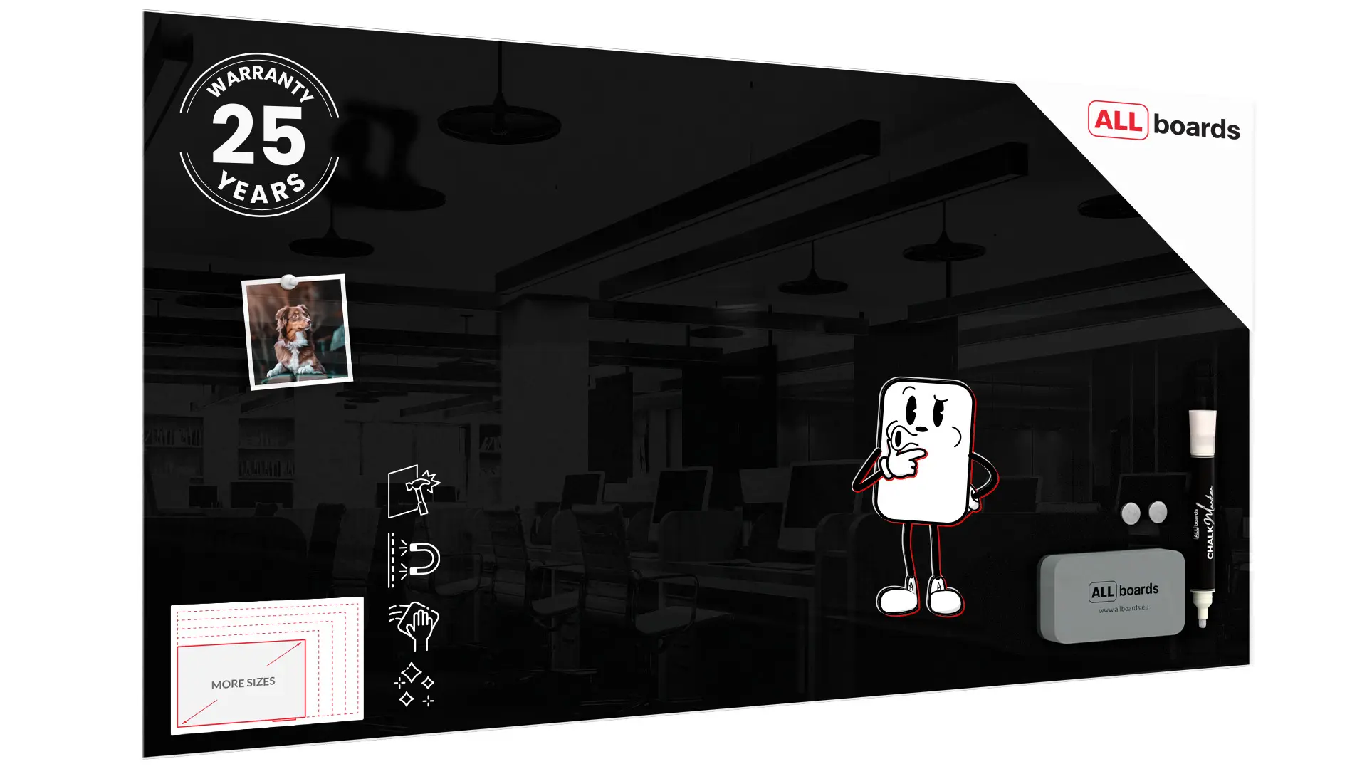 Magnetic glass board 120x60 cm BLACK + with Bonus Accessories