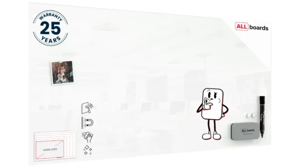 Magnetic glass board 120x60 cm CLASSIC WHITE + with Bonus Accessories