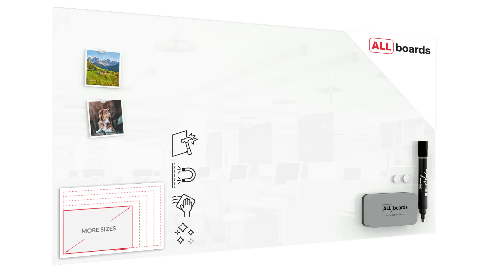 Magnetic glass board 120×60 cm CLASSIC WHITE + with Bonus Accessories