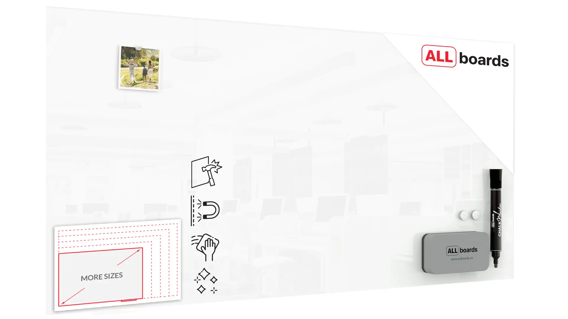 Magnetic glass board 120×60 cm PREMIUM SUPERWHITE (super white) + with Bonus Accessories