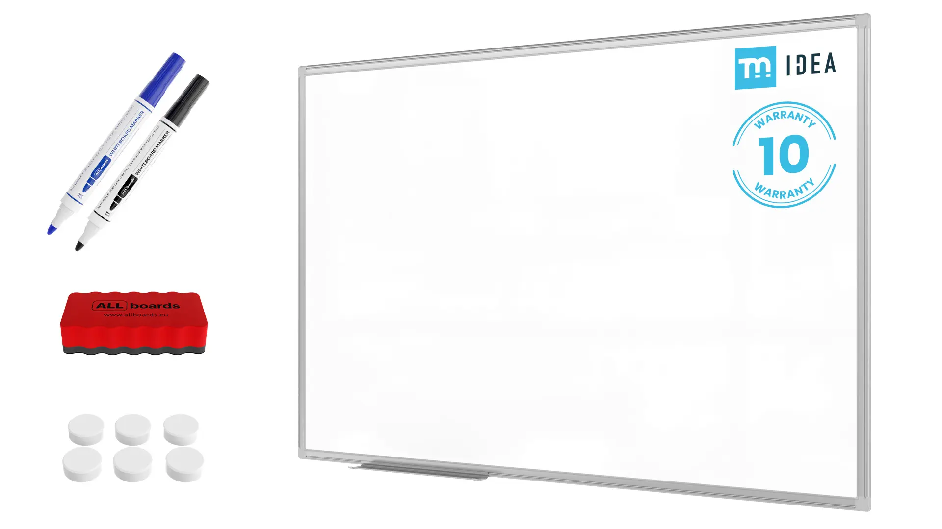 Magnetic Dry-Wipe Whiteboard 120x60 cm in Aluminium Frame + Accessory Set – TM IDEA® Flex Series