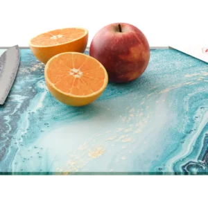 Glass chopping board 30 × 40 cm - BLUE & GOLD Kitchen board, protective panel, glass serving tray