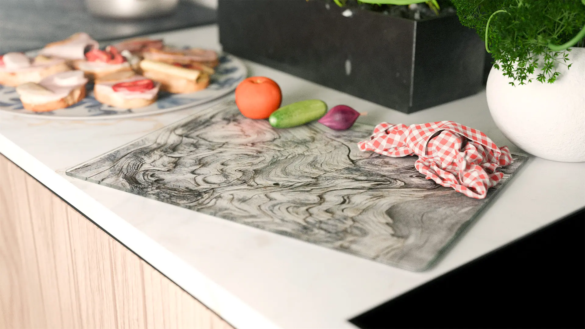 Glass chopping board 30 × 40 cm - PETRIFIED WOOD Kitchen board, protective panel, glass serving tray - Image 3