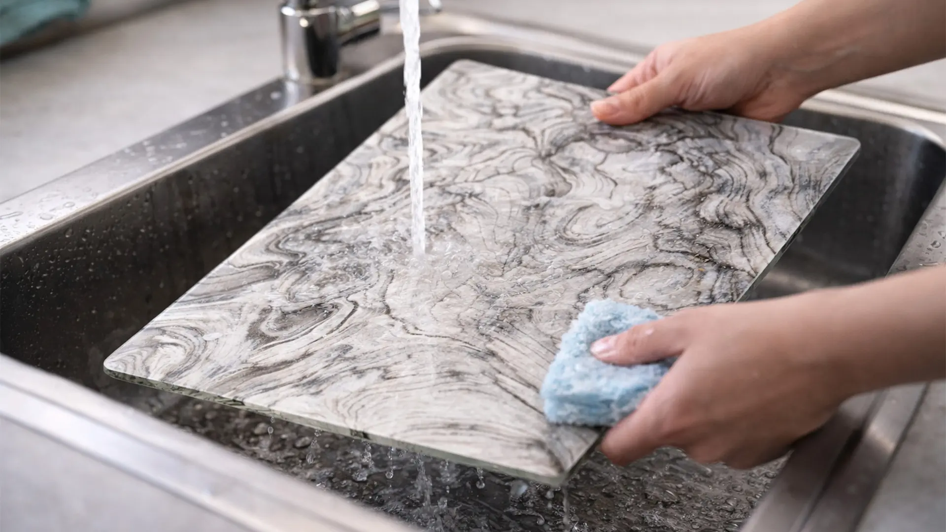 Glass chopping board 30 × 40 cm - PETRIFIED WOOD Kitchen board, protective panel, glass serving tray - Image 7