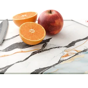 Glass chopping board 30 × 40 cm - MARBLE BLUE & GOLD Kitchen board, protective panel, glass serving tray