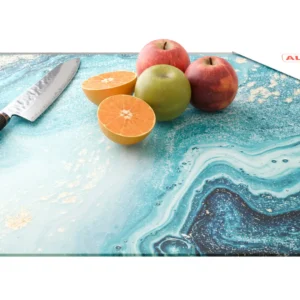 Glass Chopping Board / Hob Cover 60 × 52 cm - Blue & Gold