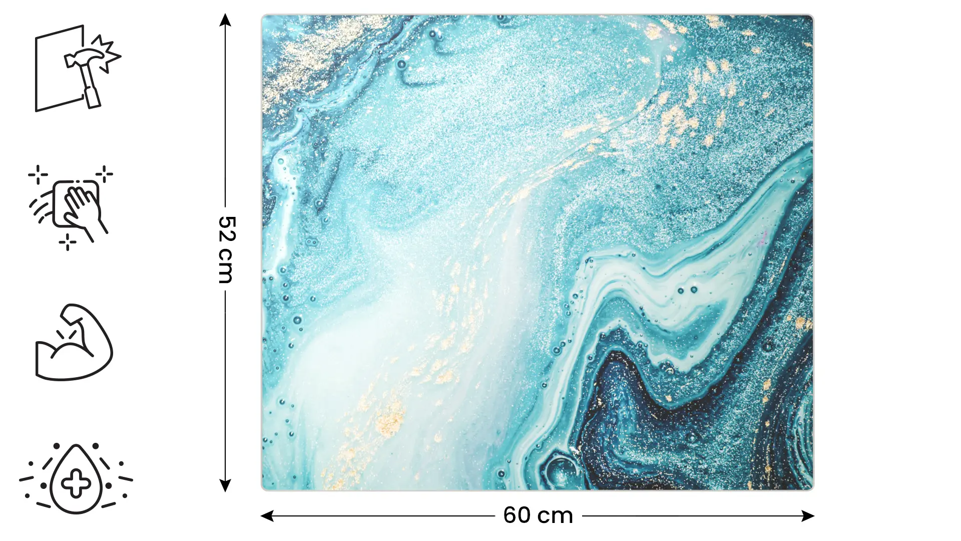 Glass Chopping Board / Hob Cover 60 × 52 cm - Blue & Gold - Image 2