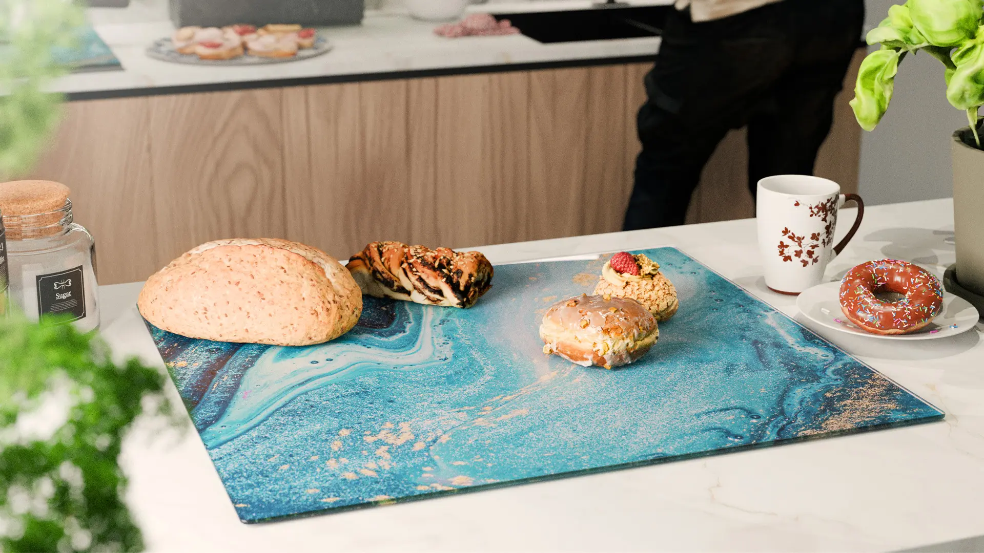 Glass Chopping Board / Hob Cover 60 × 52 cm - Blue & Gold - Image 4