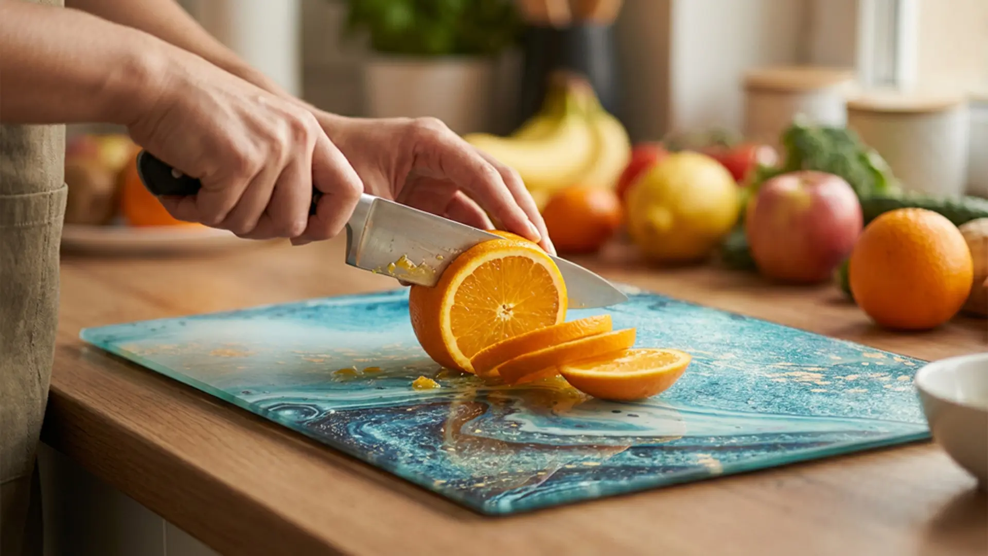 Glass Chopping Board / Hob Cover 60 × 52 cm - Blue & Gold - Image 6