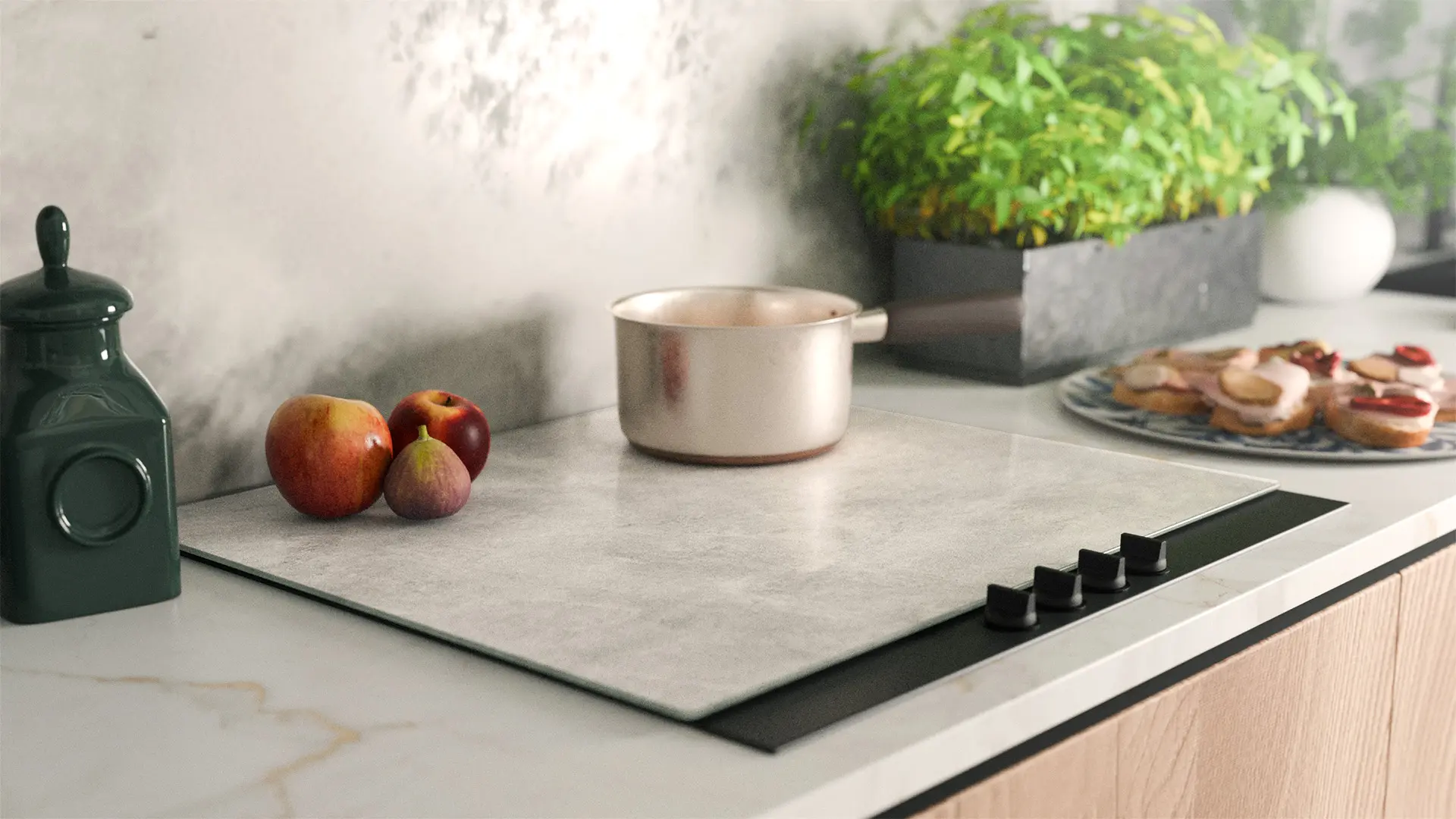 Glass Chopping Board / Hob Cover 60 × 52 cm - CONCRETE II - Image 3