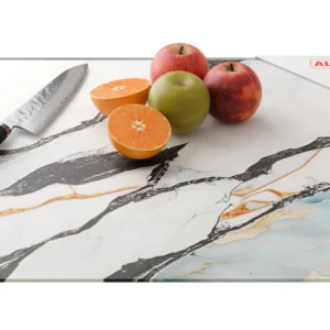 Glass Chopping Board / Hob Cover 60 × 52 cm - MARBLE BLUE & GOLD