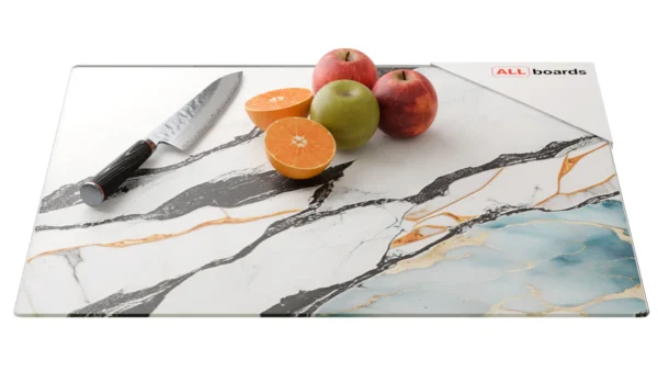 Glass Chopping Board / Hob Cover 60 × 52 cm - MARBLE BLUE & GOLD