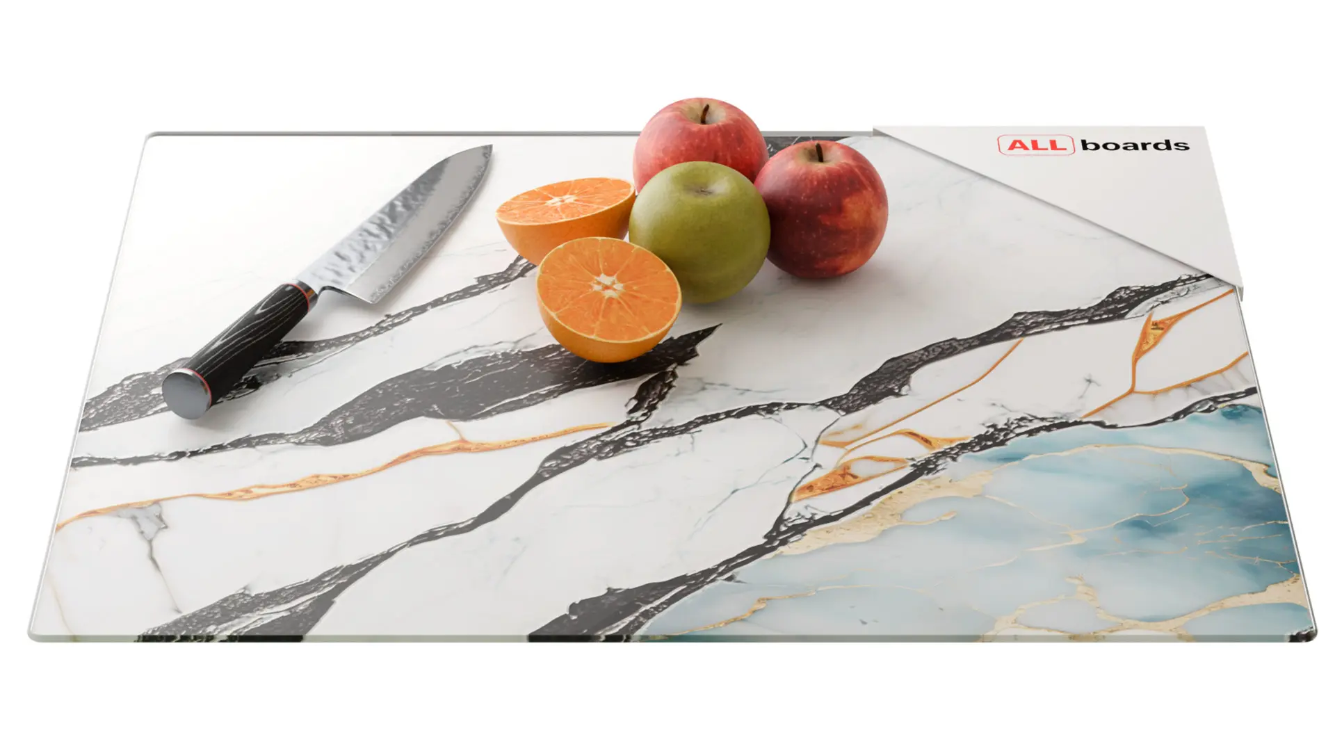 Glass Chopping Board / Hob Cover 60 × 52 cm - MARBLE BLUE & GOLD