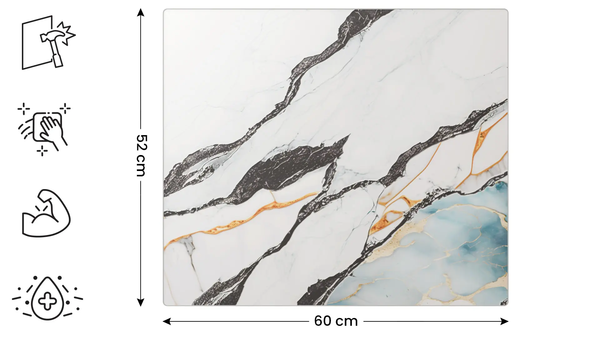 Glass Chopping Board / Hob Cover 60 × 52 cm - MARBLE BLUE & GOLD - Image 2