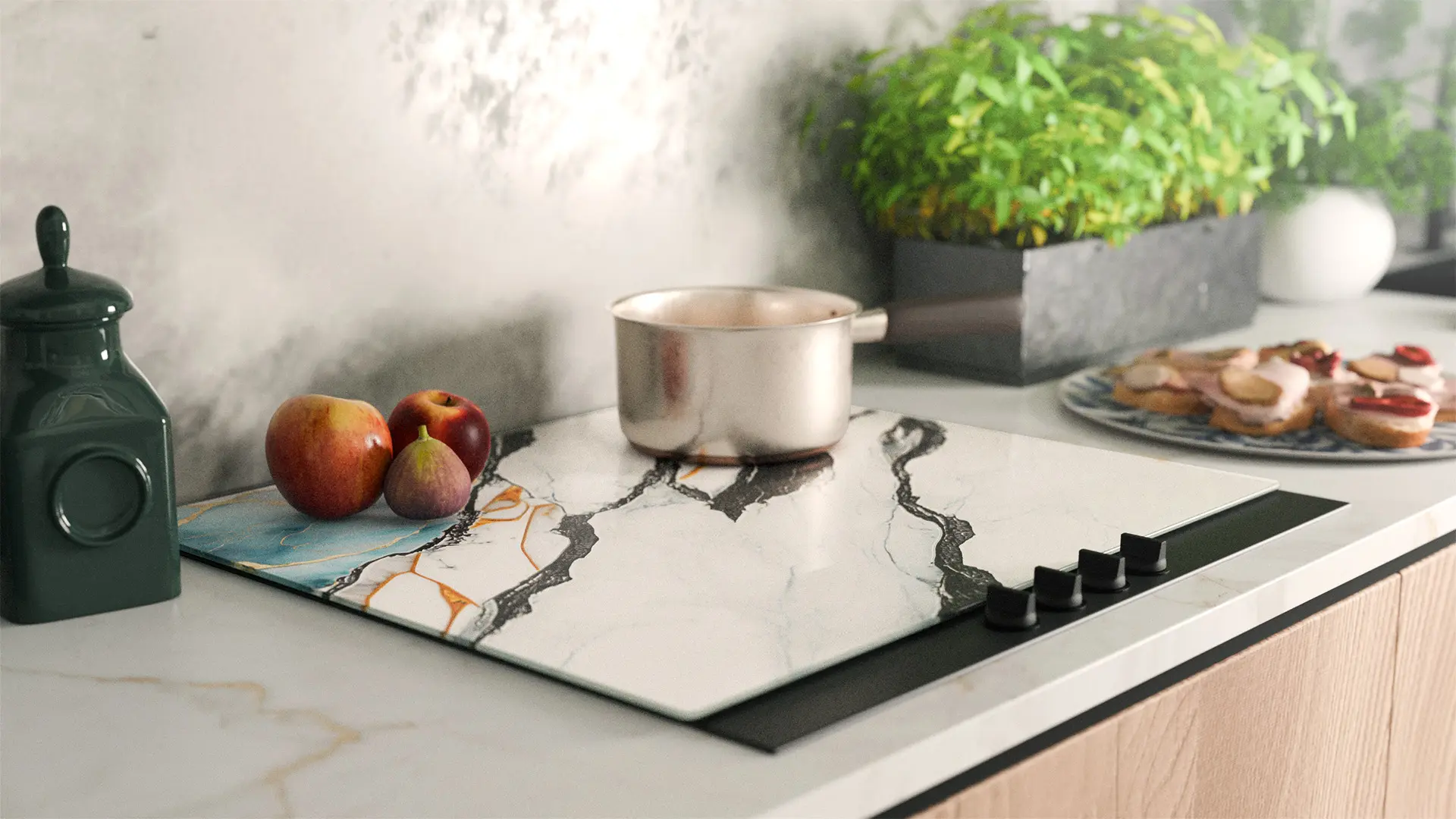 Glass Chopping Board / Hob Cover 60 × 52 cm - MARBLE BLUE & GOLD - Image 3