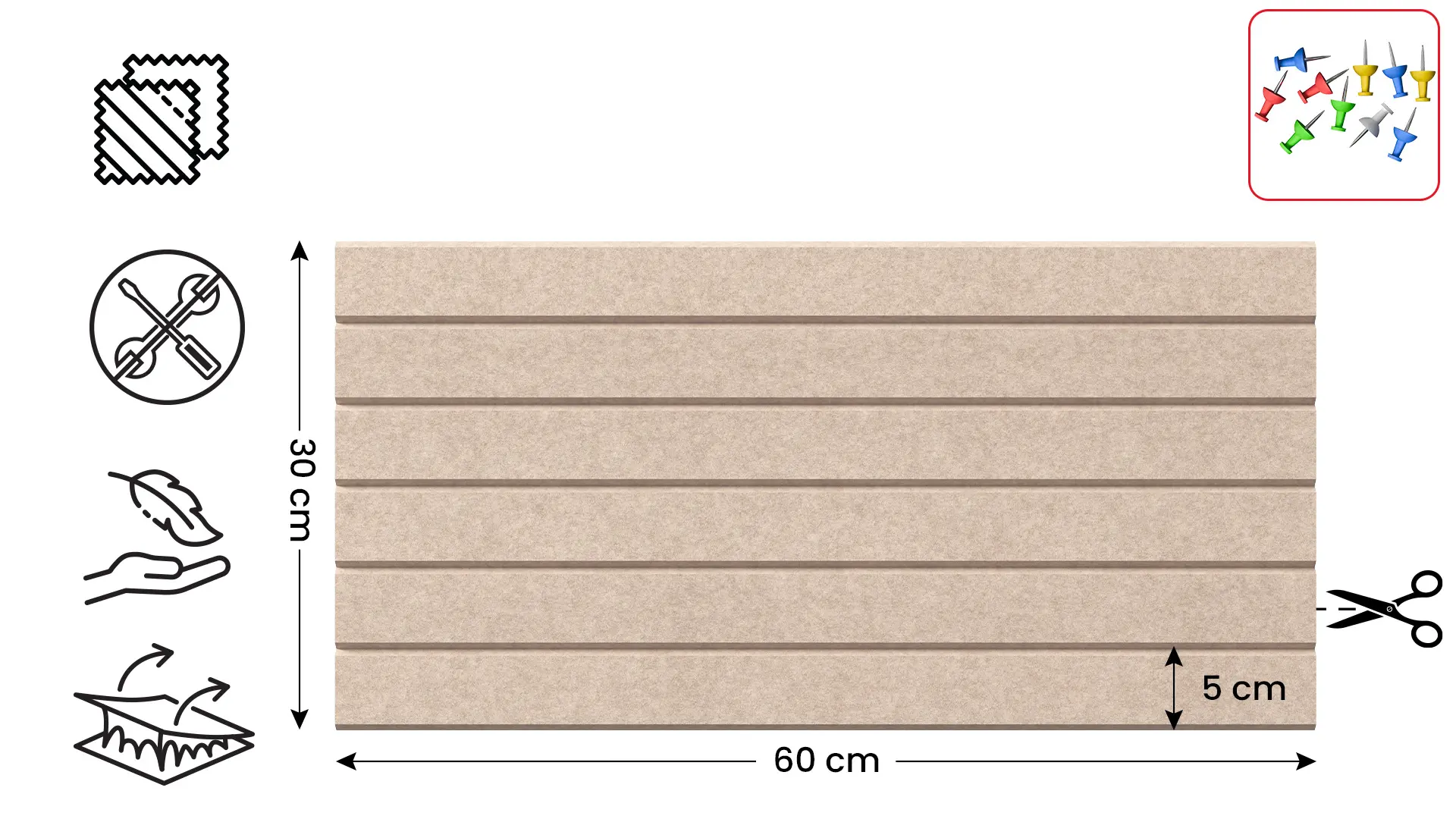 Felt Wall Panel 60 × 30 cm — Camel - Image 2