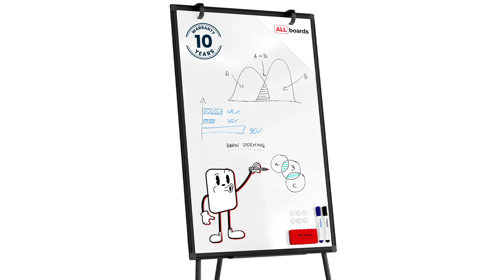Dry-wipe Magnetic Flipchart 90 × 60 cm - Black + FREE Accessories