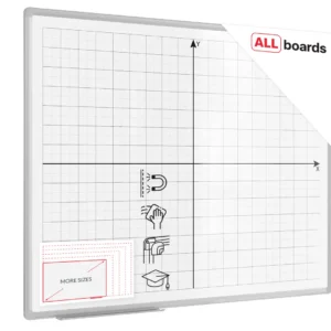 White magnetic dry-wipe board 100 × 80 cm with printed coordinate grid