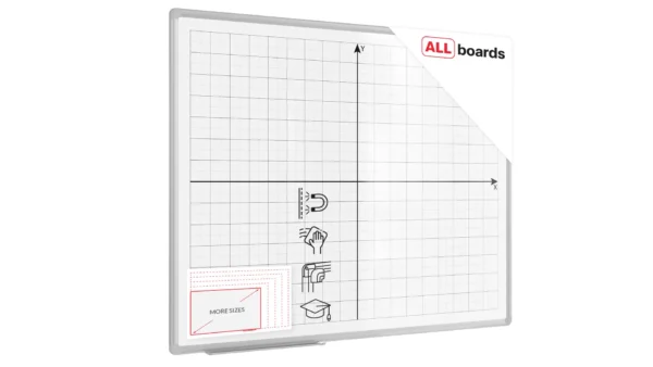White magnetic dry-wipe board 100 × 80 cm with printed coordinate grid
