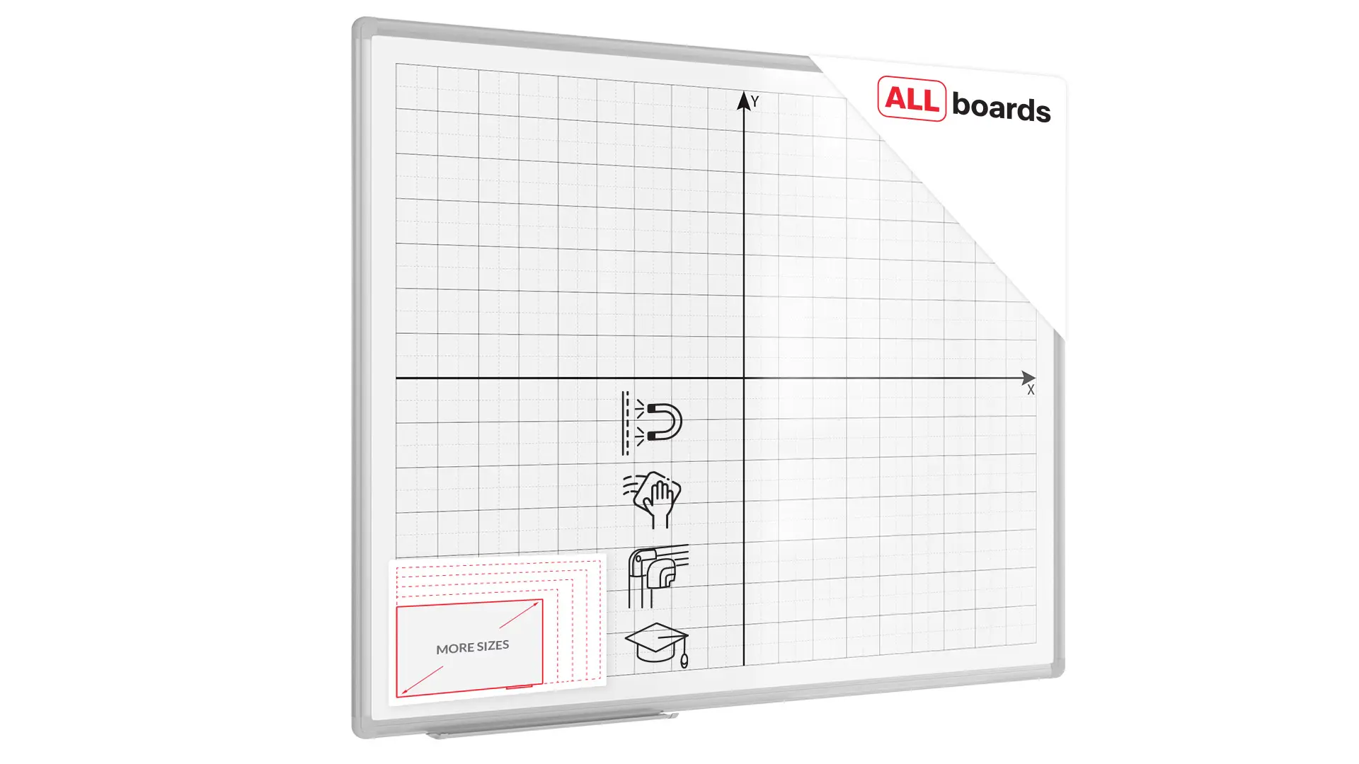White magnetic dry-wipe board 100 × 80 cm with printed coordinate grid