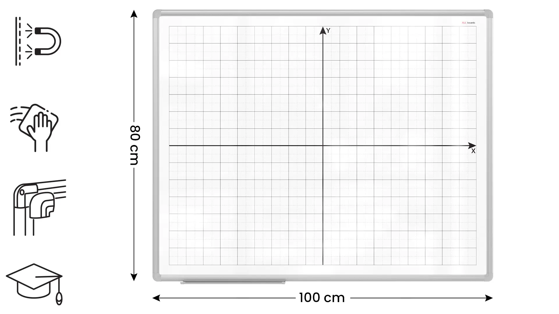 White magnetic dry-wipe board 100 × 80 cm with printed coordinate grid - Image 2