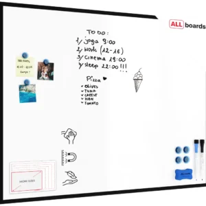 Whiteboard dry erase magnetic surface, black wooden frame 120x90 cm