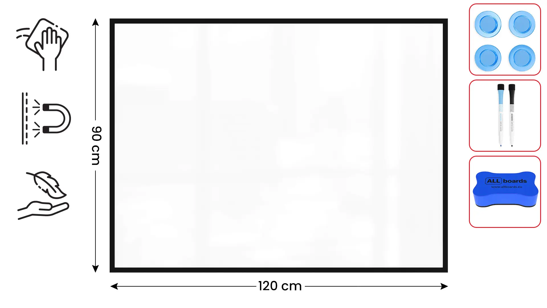 Whiteboard dry erase magnetic surface, black wooden frame 120x90 cm - Image 2