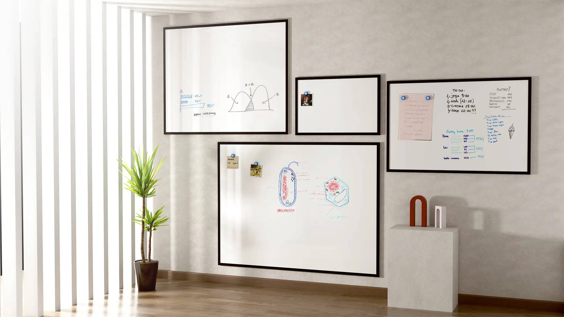 Whiteboard dry erase magnetic surface, black wooden frame 120x90 cm - Image 8