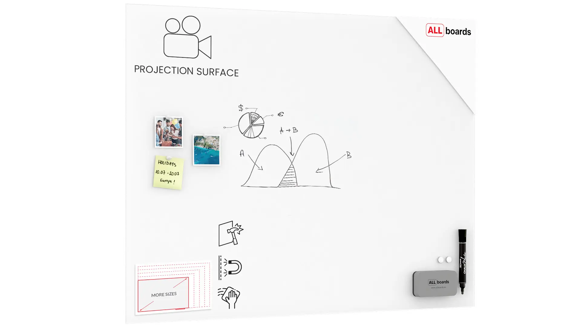 Matte Magnetic Projection Glass Board 120×90 cm + FREE Accessories