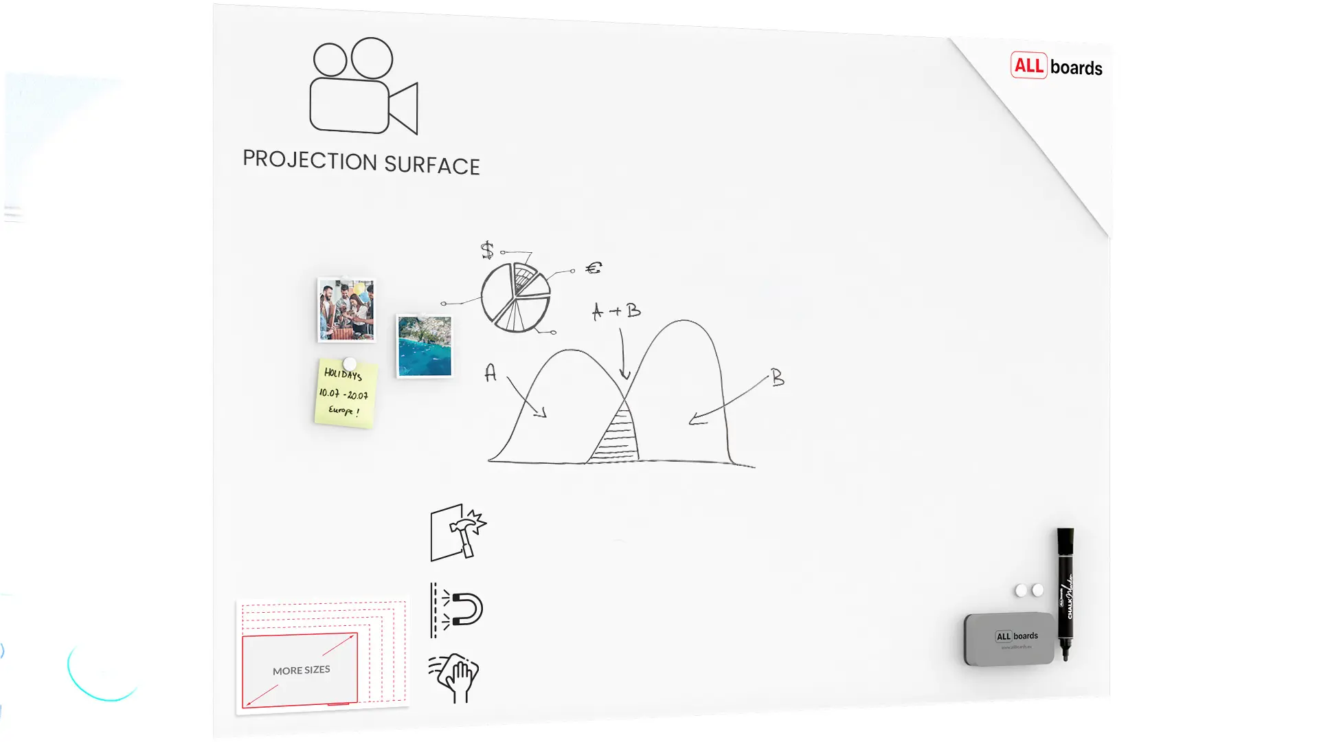 Matte Magnetic Projection Glass Board 150×100 cm + FREE Accessories