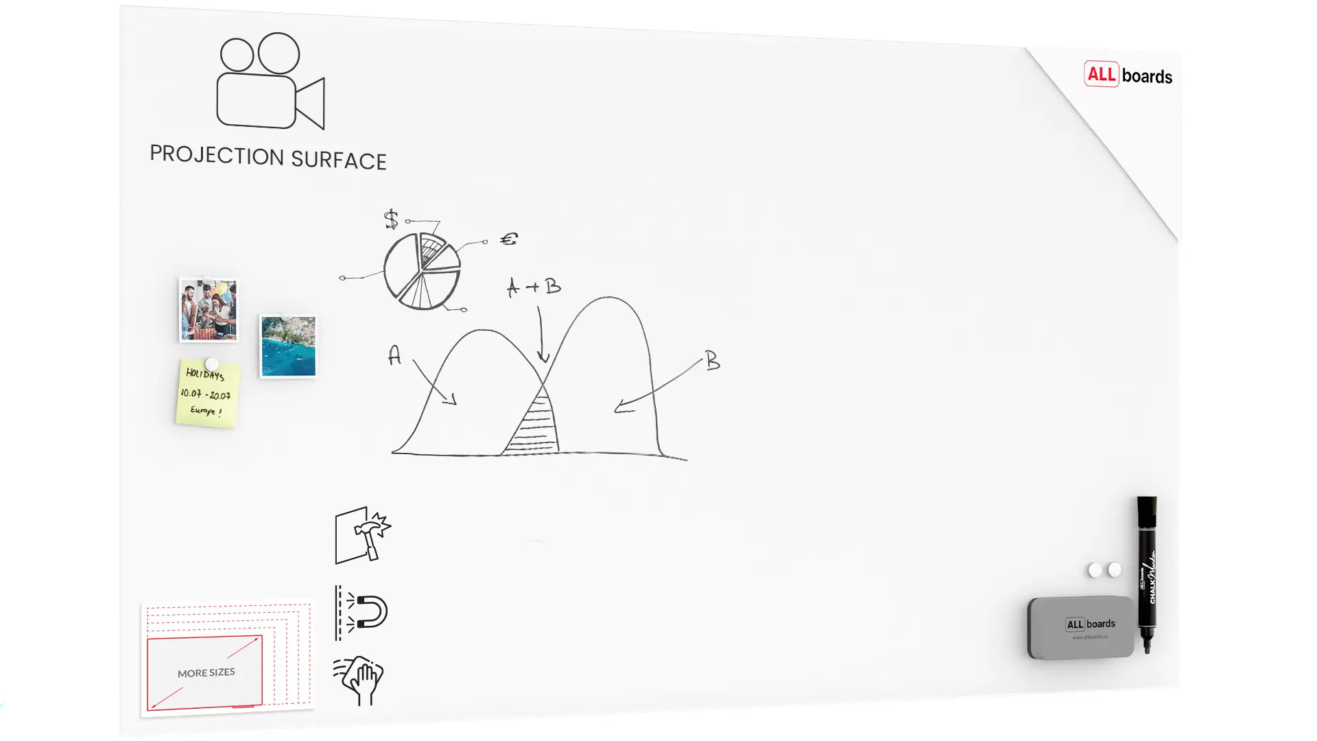Matte Magnetic Projection Glass Board 180×100 cm + FREE Accessories