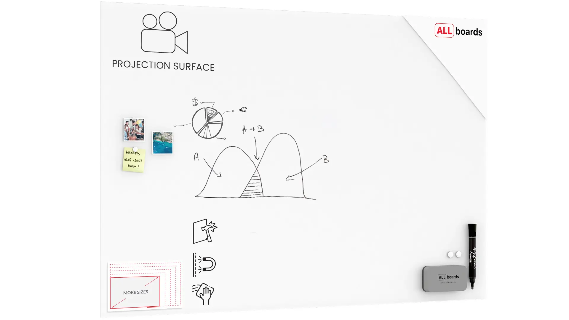 Matte Magnetic Projection Glass Board 180×120 cm + FREE Accessories